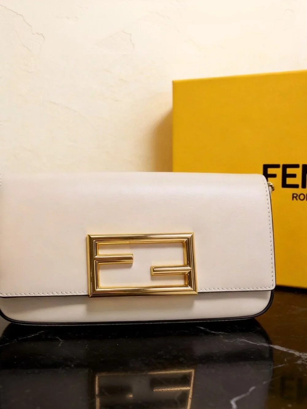 Fendi Medium Leather Shoulder Bag White